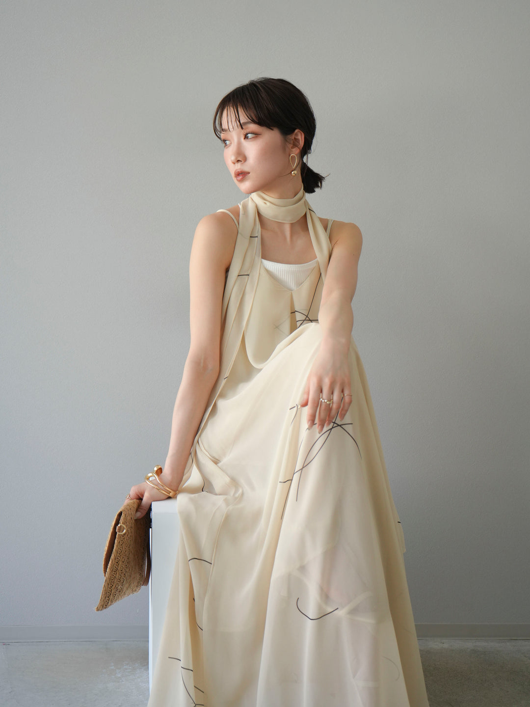 【預購】Pen-touch 雪紡吊帶洋裝/象牙白