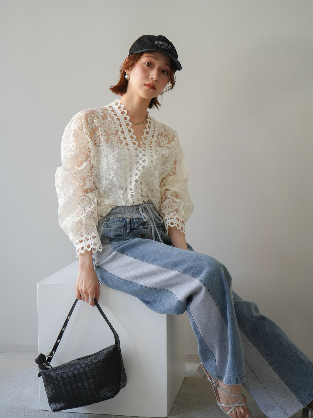 [予約]カットワークレースシアーブラウス/white
