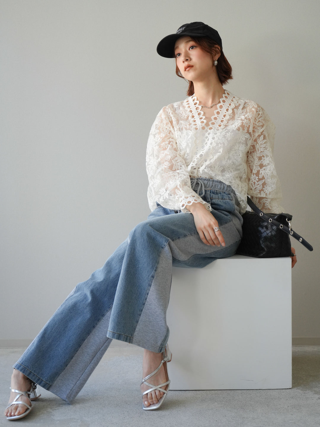 [予約]カットワークレースシアーブラウス/white