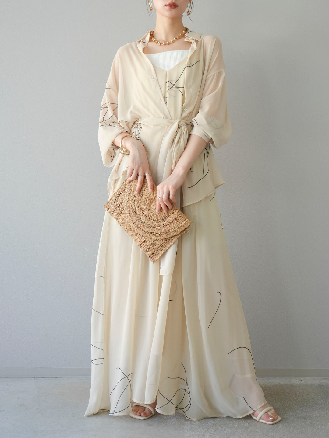 [予約]ペンタッチシフォンシャツ/アイボリー