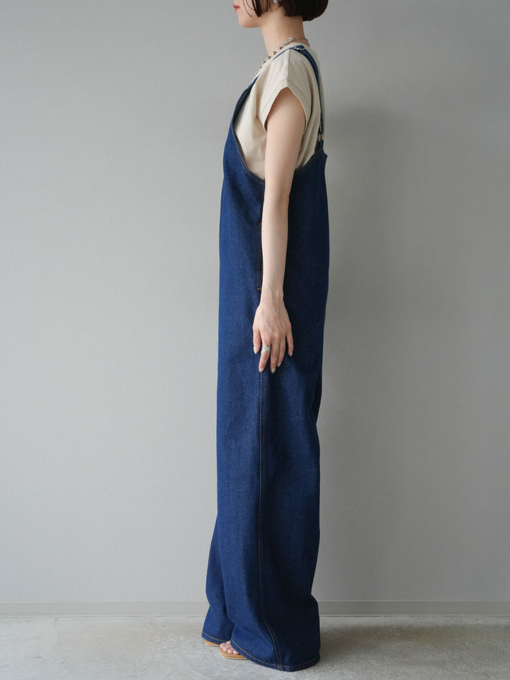 [予約]フロントZIP Vネックデニムサロペット/インディゴ