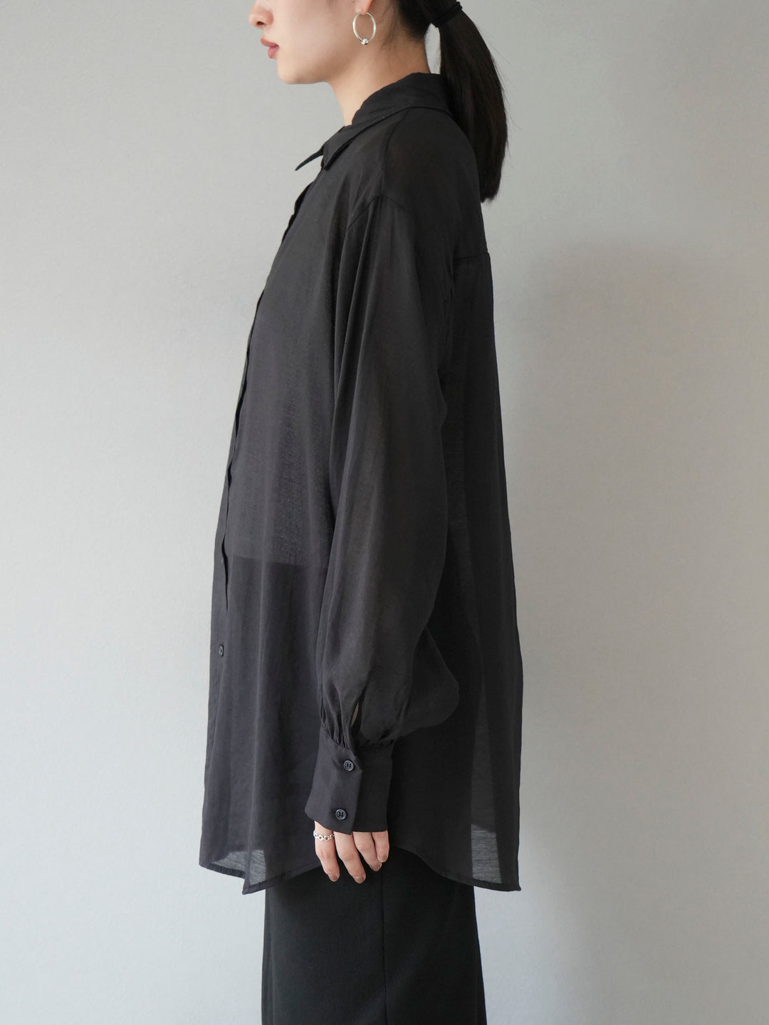 [予約]ボリュームスリーブシアーオーバーシャツ/ブラック