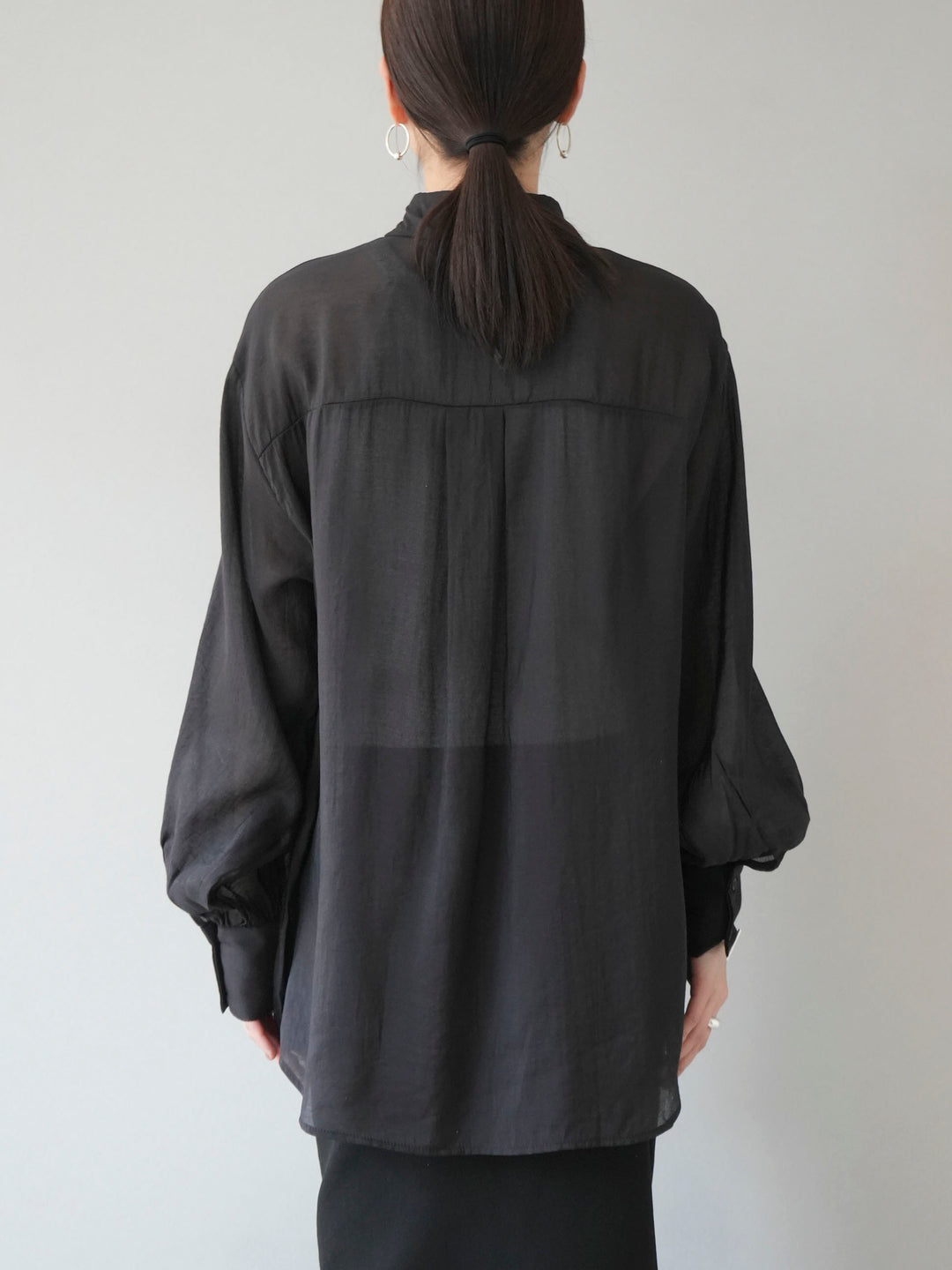 [予約]ボリュームスリーブシアーオーバーシャツ/ブラック