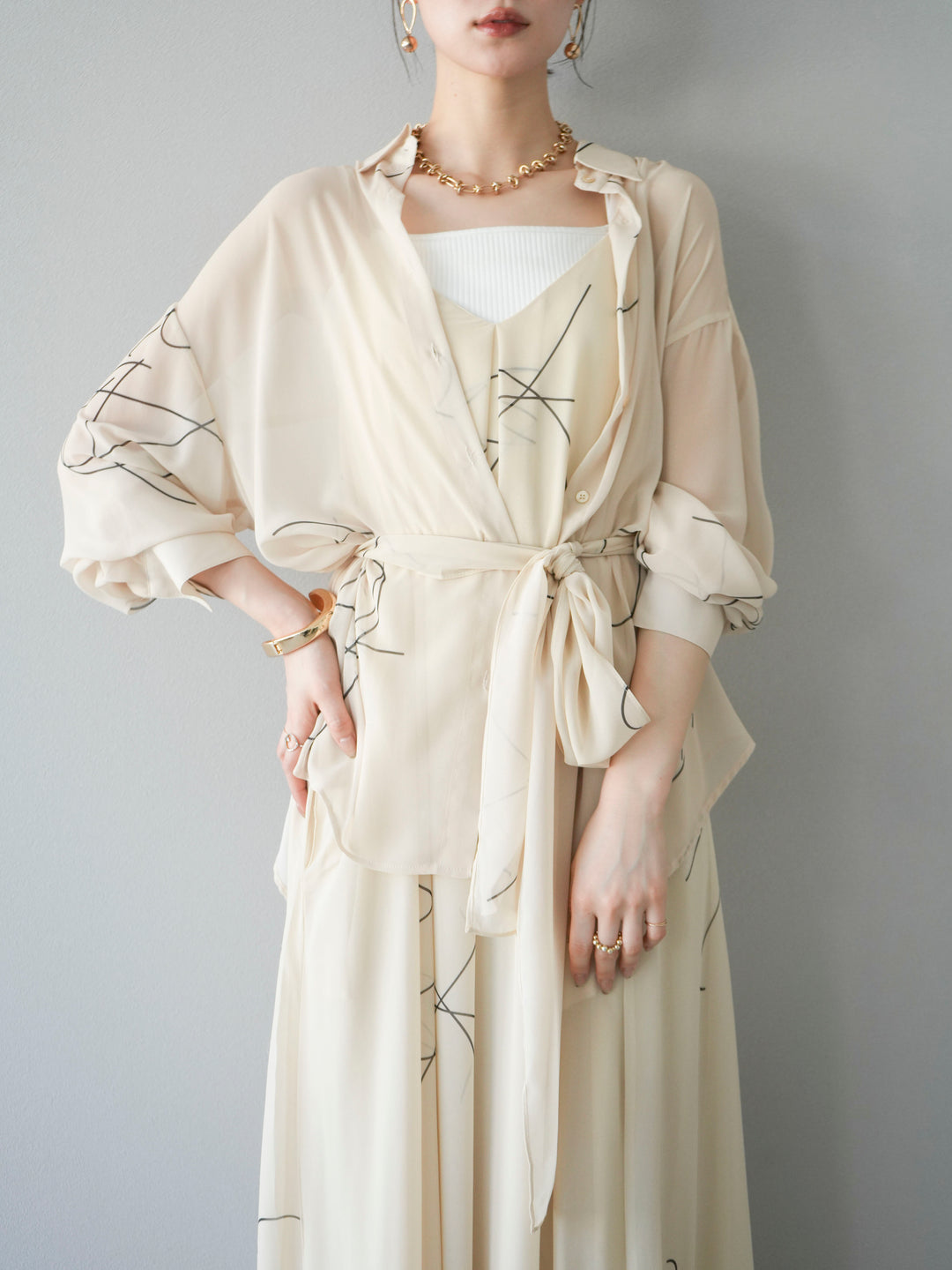 [予約]ペンタッチシフォンシャツ/アイボリー