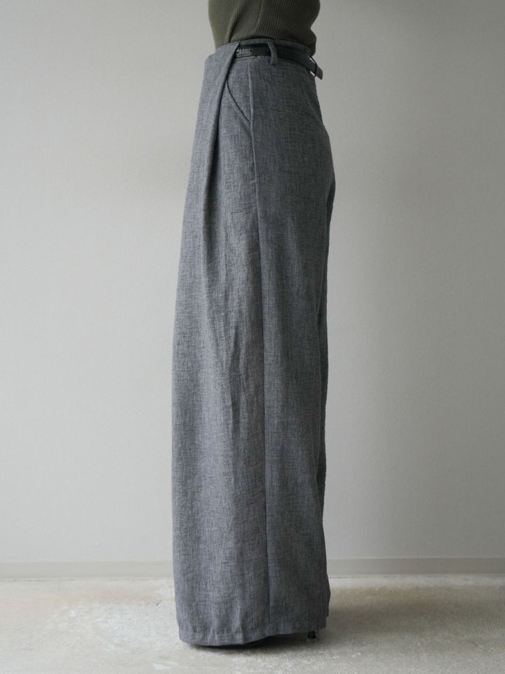 [予約]リネンライクベルト付タックループワイドパンツ/ブラック