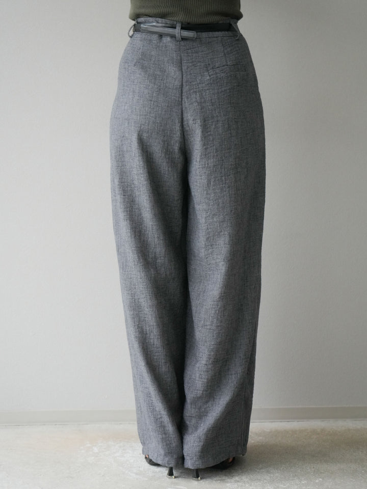 [予約]リネンライクベルト付タックループワイドパンツ/ブラック
