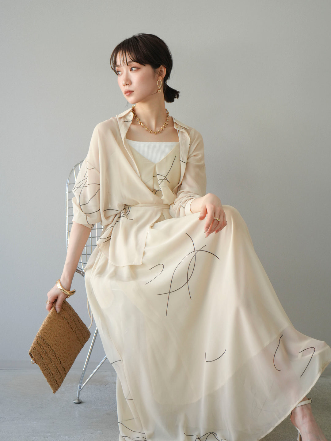 [予約]ペンタッチシフォンシャツ/アイボリー