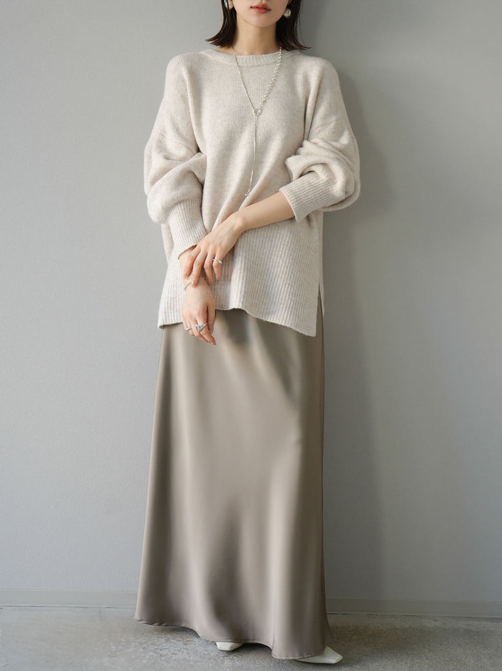 [予約]サイドスリットクルーネックニットプルオーバー/オートミール