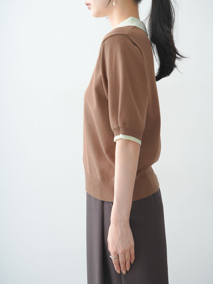 [予約]クールタッチバイカラーハーフニットポロ/brown