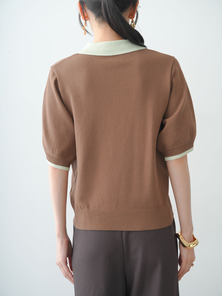 [予約]クールタッチバイカラーハーフニットポロ/brown