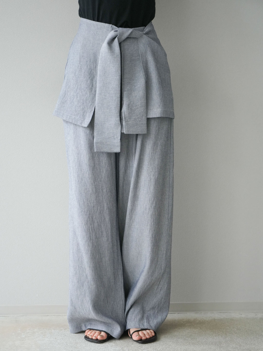 [SET]リネンタッチハーフシャツ＆ラップワイドパンツSET UP(2set)