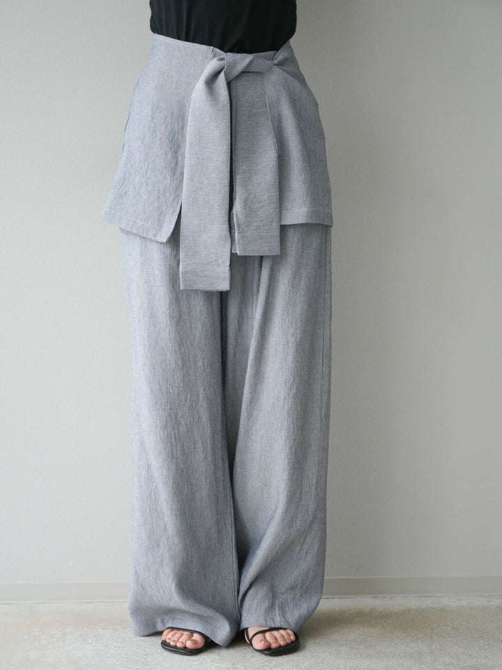 [SET]リネンタッチハーフシャツ＆ラップワイドパンツSET UP(2set)