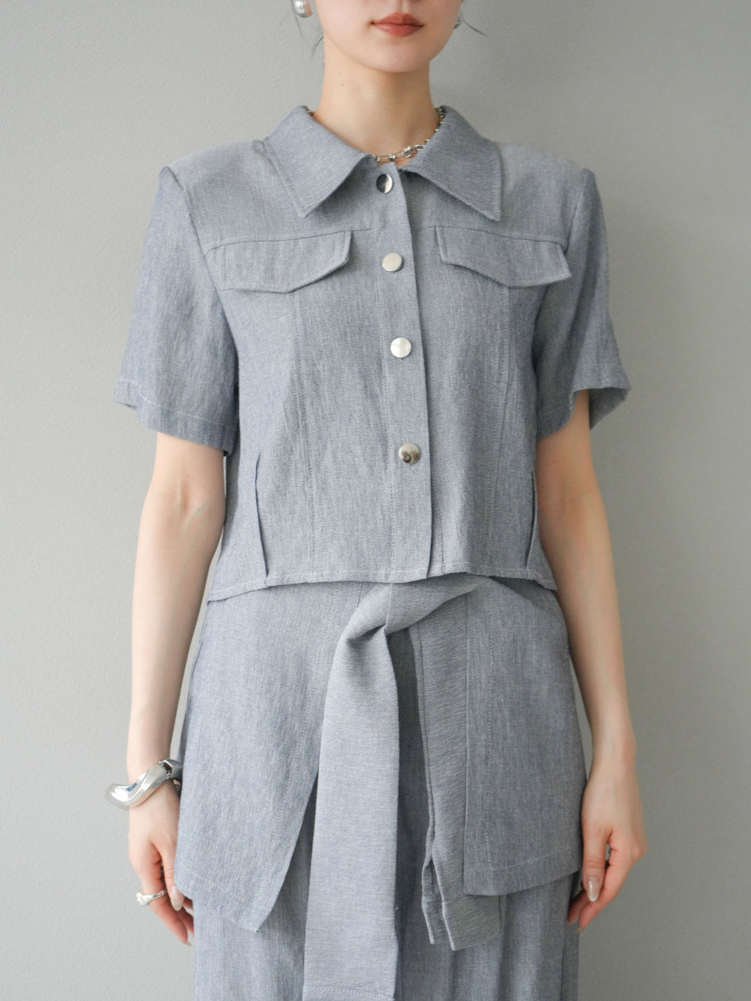 [SET]リネンタッチハーフシャツ＆ラップワイドパンツSET UP(2set)