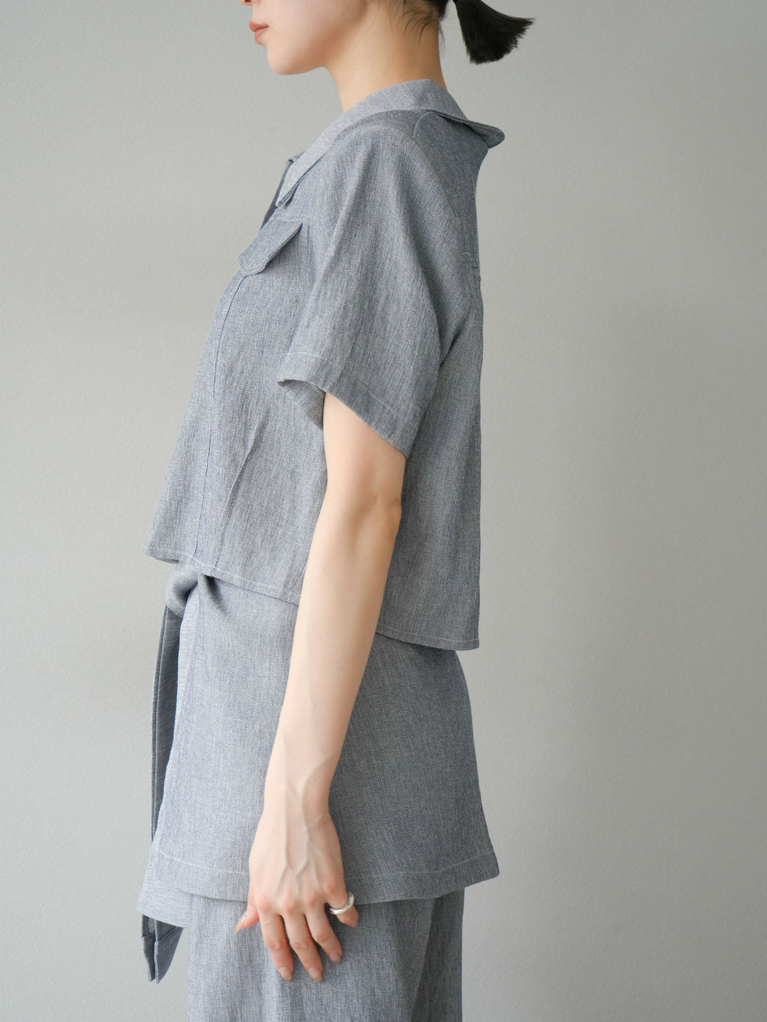 [SET]リネンタッチハーフシャツ＆ラップワイドパンツSET UP(2set)