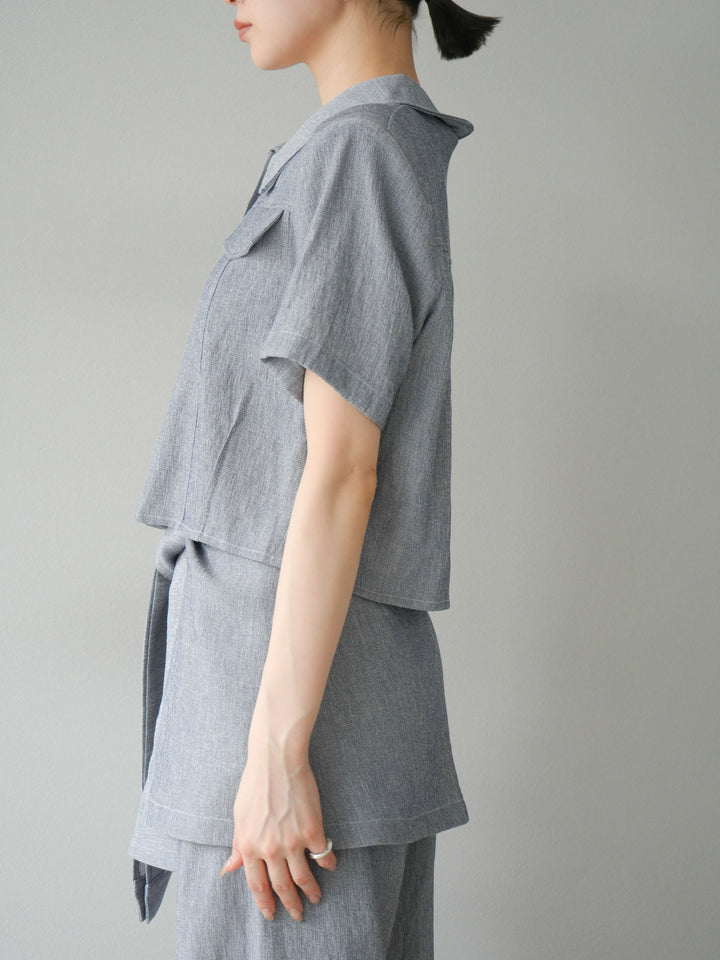 [SET]リネンタッチハーフシャツ＆ラップワイドパンツSET UP(2set)
