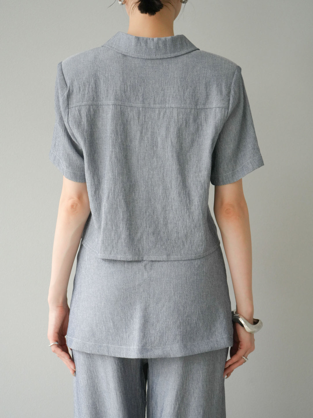 [SET]リネンタッチハーフシャツ＆ラップワイドパンツSET UP(2set)