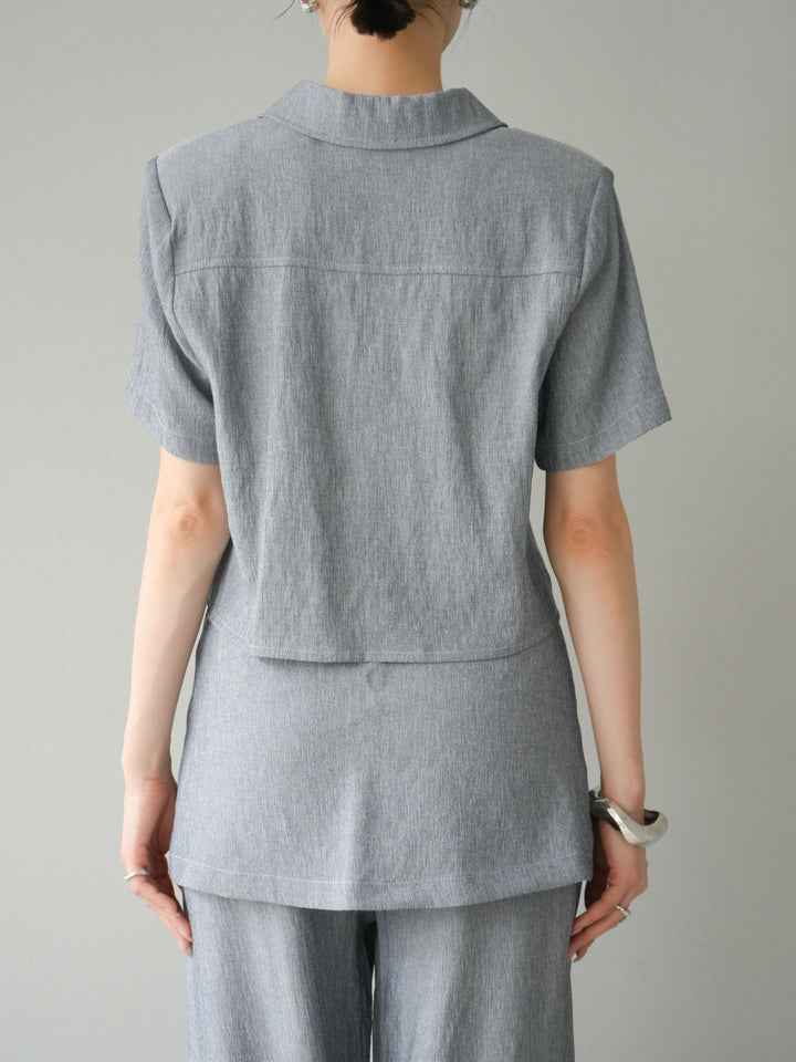 [SET]リネンタッチハーフシャツ＆ラップワイドパンツSET UP(2set)