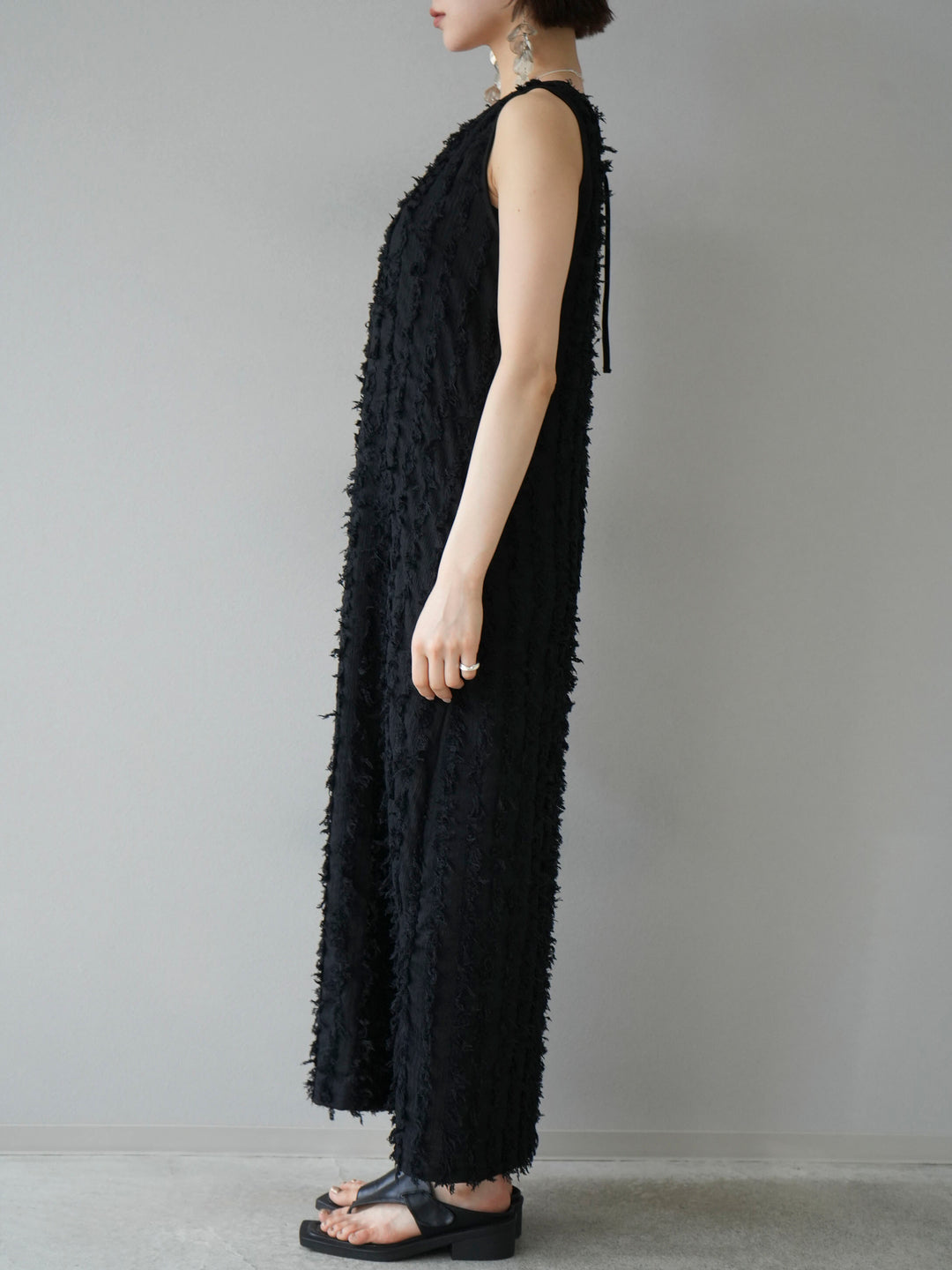 [Pre-order] Fringe Jacquard Stretch Sleeveless Dress/Black