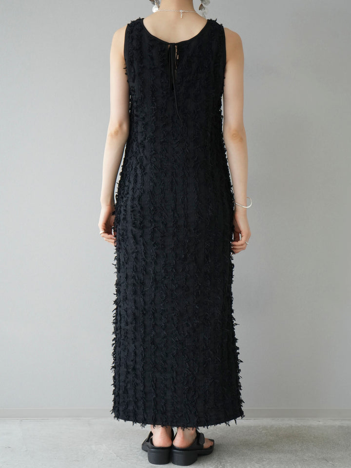 [Pre-order] Fringe Jacquard Stretch Sleeveless Dress/Black