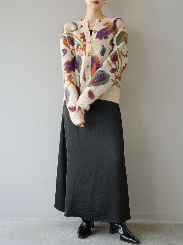 [套裝] 混紡紗佩斯利針織開襟衫 + 可選飾品套裝（2套）