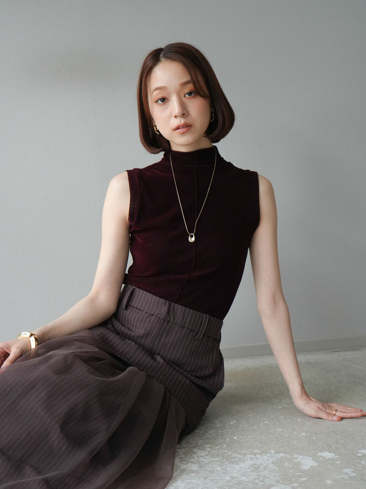 [SET]シアーベロアプチネックノースリーブトップス+選べるアクセセット(2set)