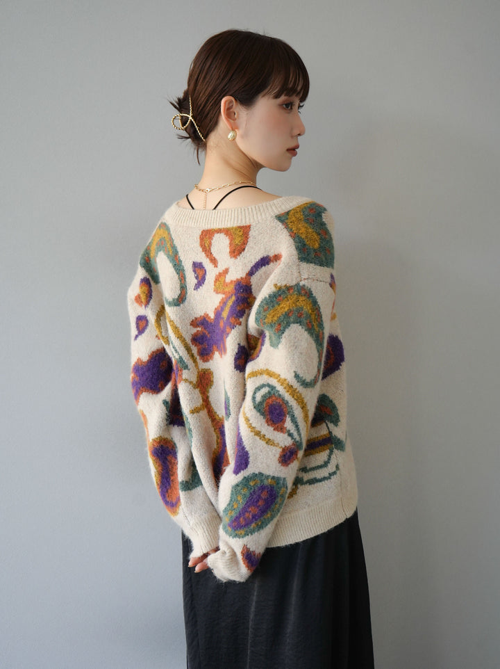 [套裝] 混紡紗佩斯利針織開襟衫 + 可選飾品套裝（2套）