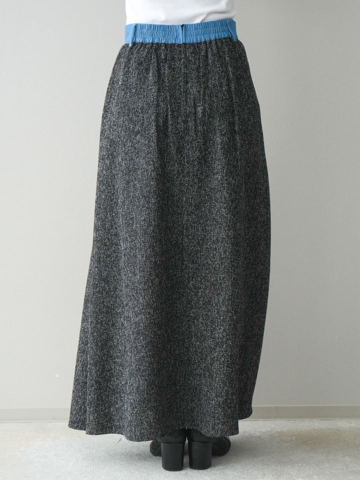 [予約]異素材サマーツイードタックフレアスカート/black