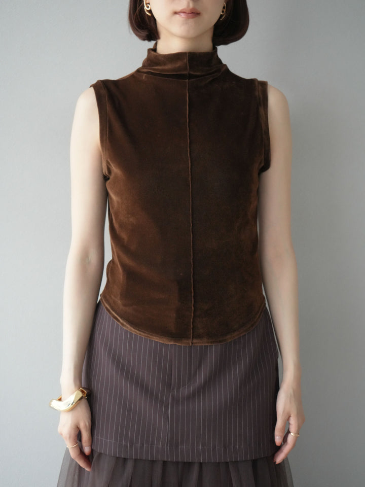[予約]シアーベロアプチネックノースリーブトップス/ブラウン