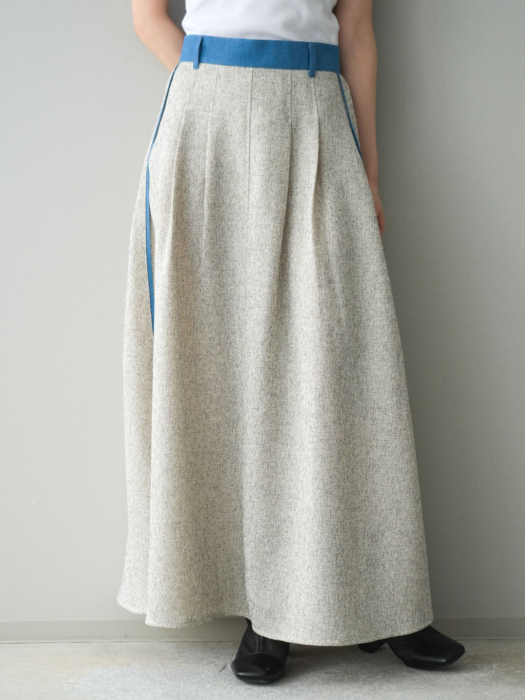 [予約]異素材サマーツイードタックフレアスカート/ivory