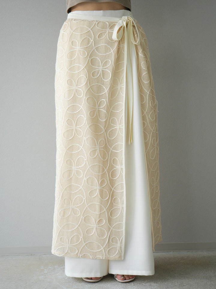 [予約]メッシュコード刺繍ラップスカート/アイボリー
