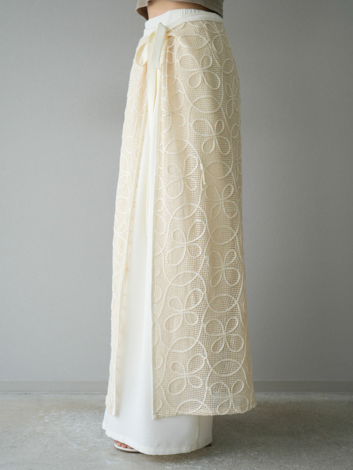 [予約]メッシュコード刺繍ラップスカート/アイボリー