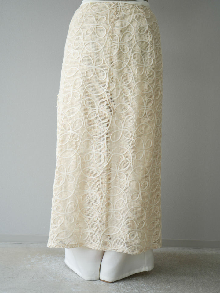 [予約]メッシュコード刺繍ラップスカート/アイボリー