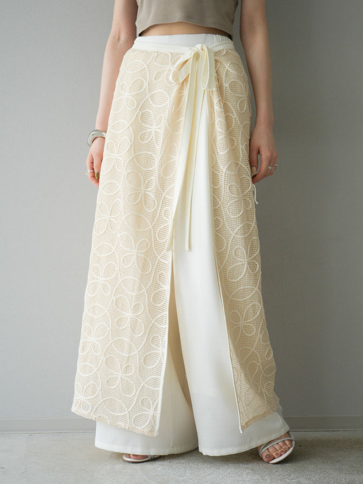 [予約]メッシュコード刺繍ラップスカート/アイボリー