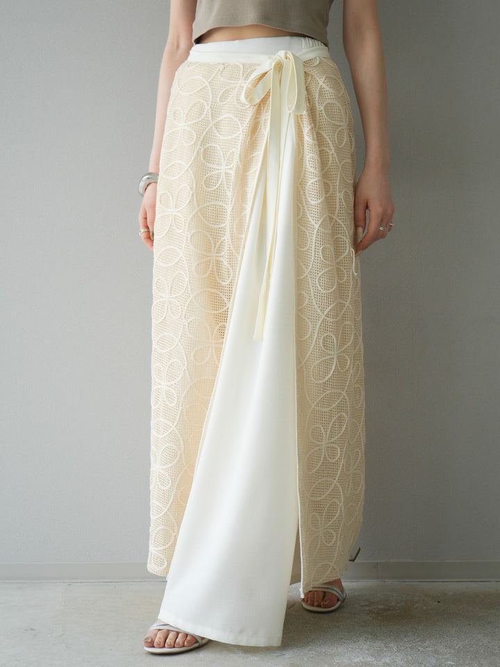 [予約]メッシュコード刺繍ラップスカート/アイボリー