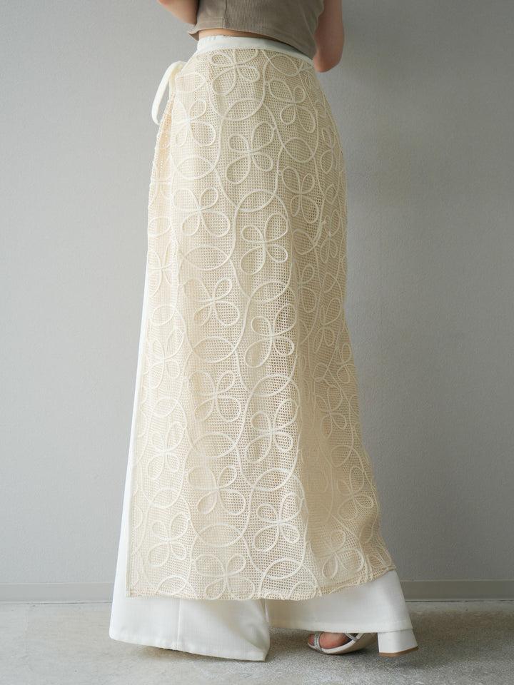 [予約]メッシュコード刺繍ラップスカート/アイボリー