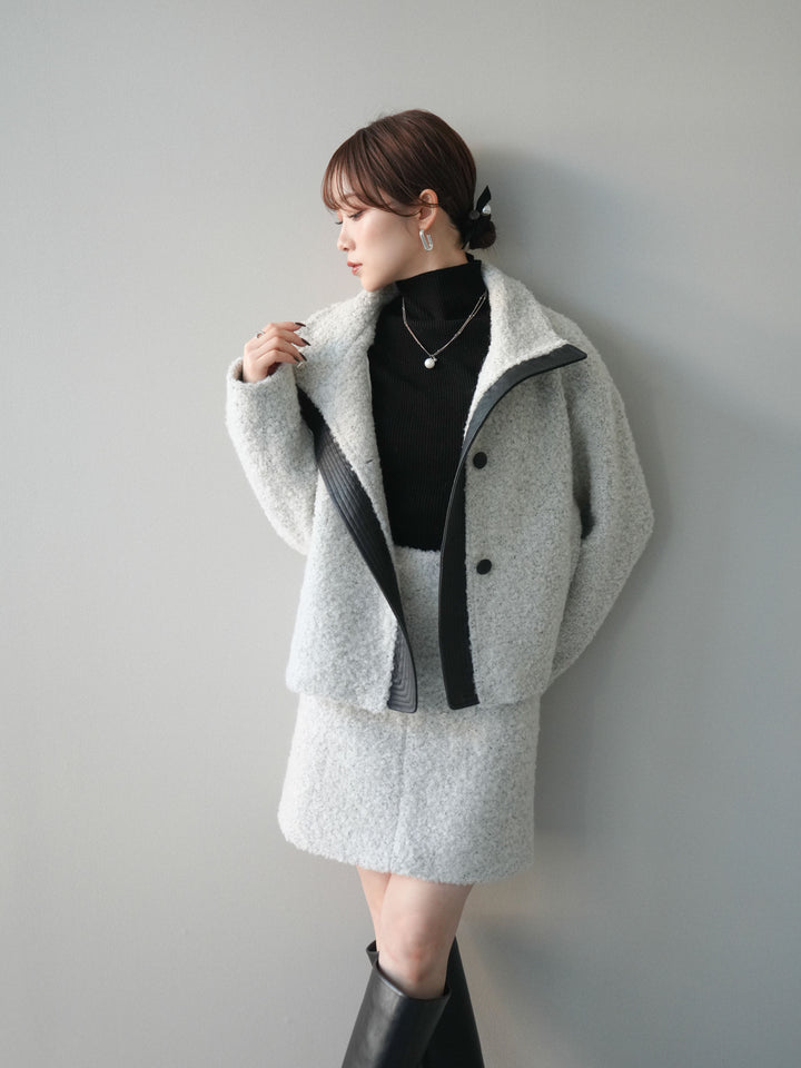 [予約]レザー切替ブークレブルゾン/gray