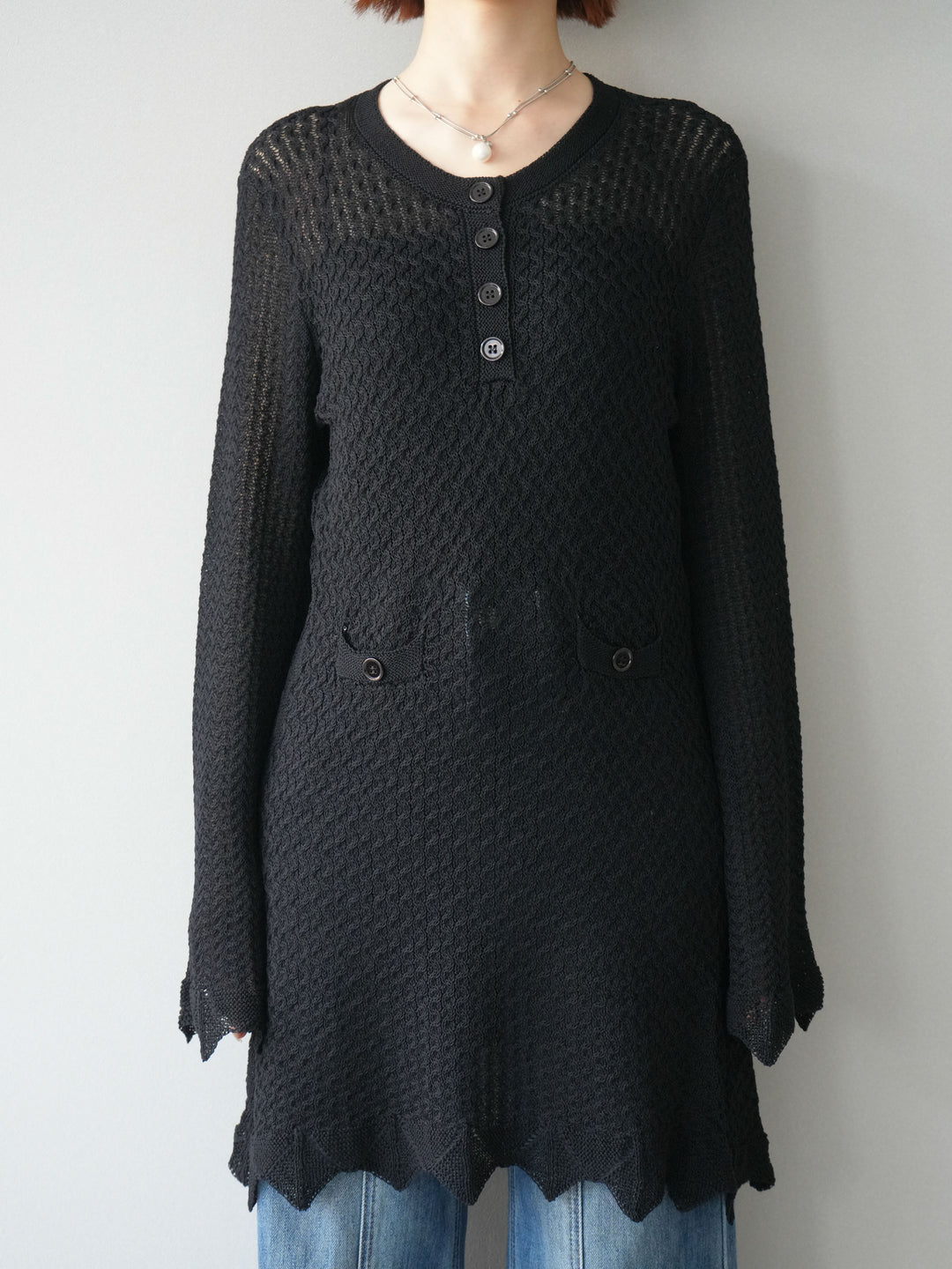 [予約]ヘンリーネックニットチュニック/black