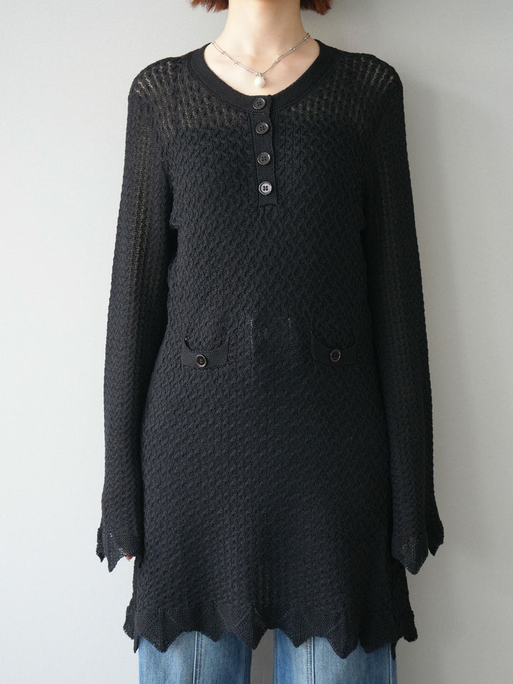 [予約]ヘンリーネックニットチュニック/black