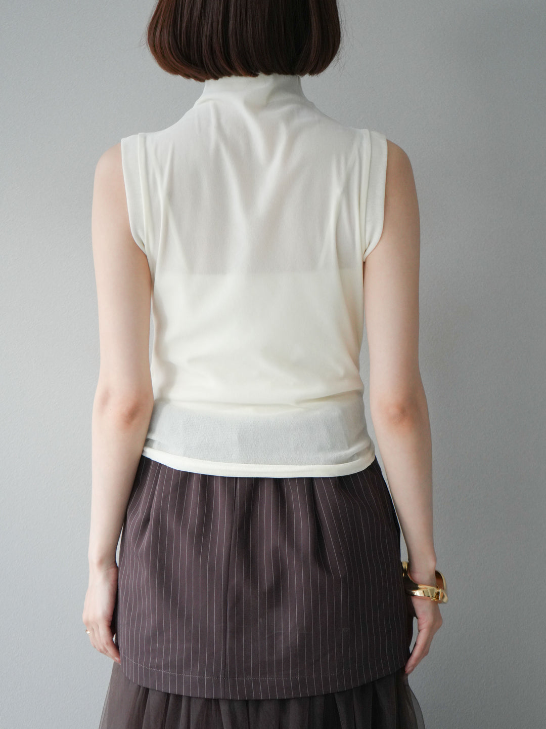 [予約]シアーベロアプチネックノースリーブトップス/アイボリー