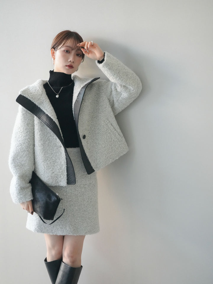 [SET]レザー切替ブークレブルゾン+ブークレミニスカート(2set)