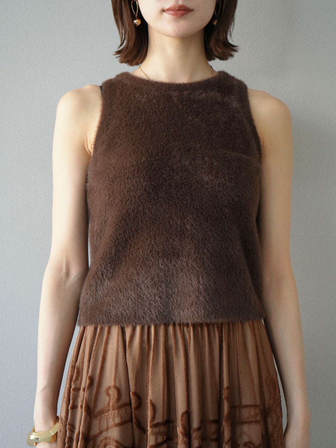[予約]シャギーニットタンクトップ/ブラウン