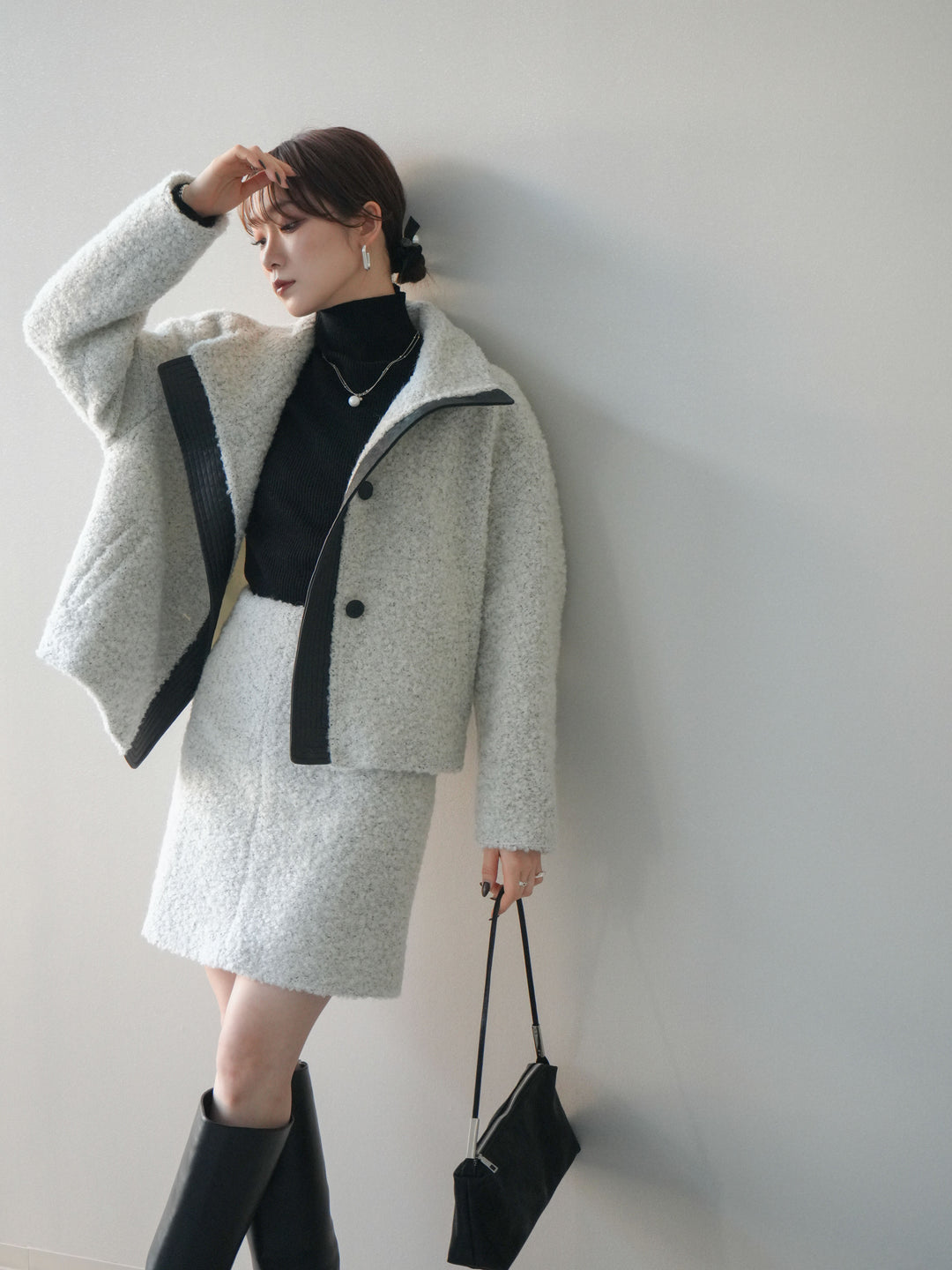 [予約]レザー切替ブークレブルゾン/gray