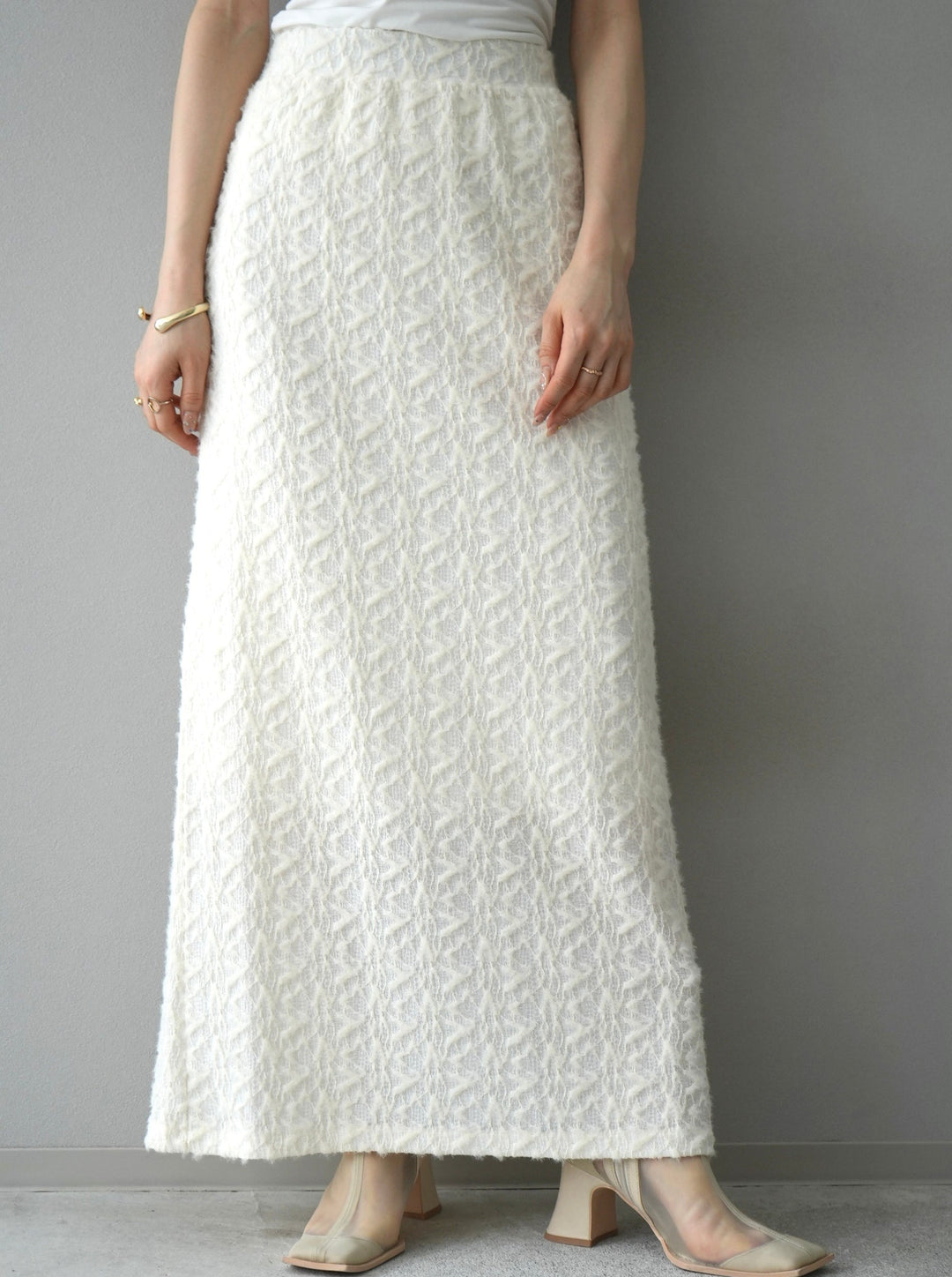 [Pre-order] Brushed jacquard I-line skirt/ivory