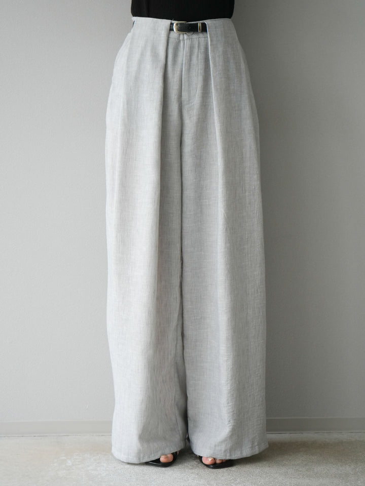 [予約]リネンライクベルト付タックループワイドパンツ/ライトグレー