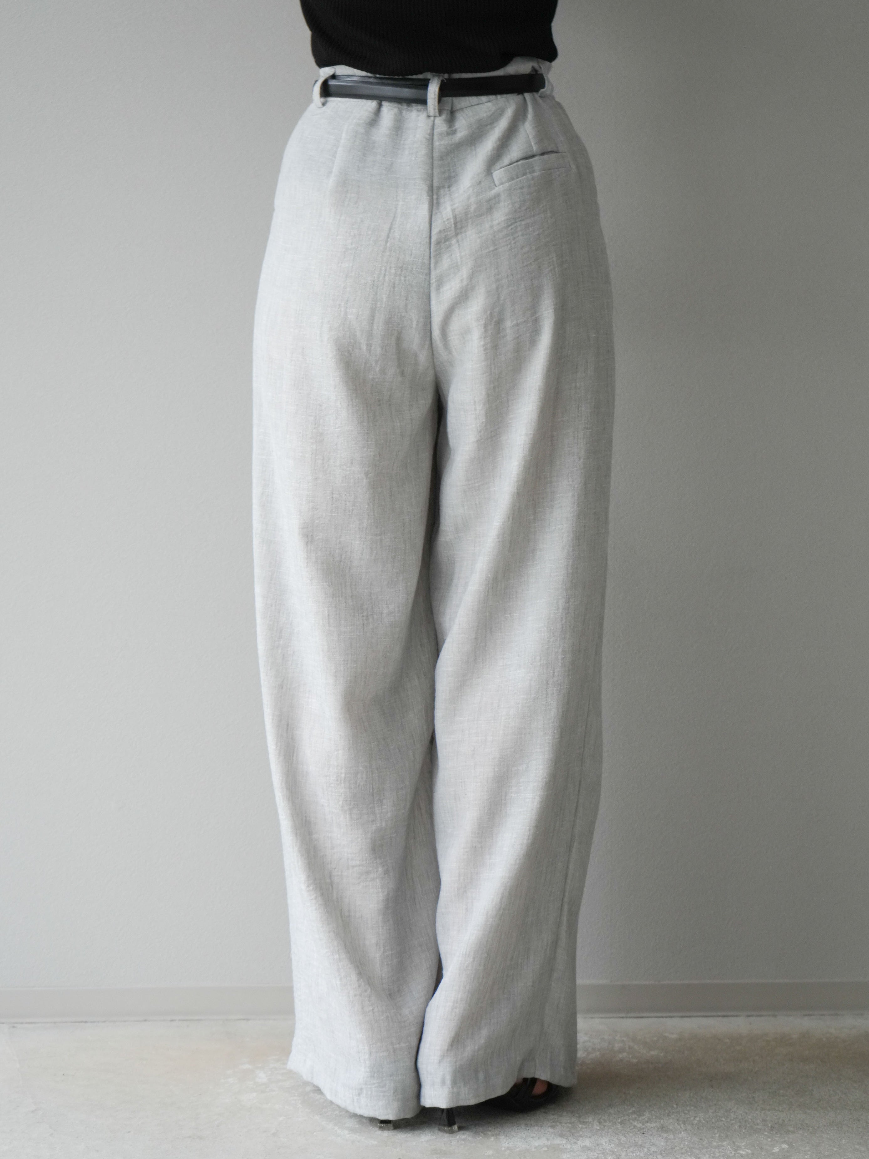 予約]リネンライクベルト付タックループワイドパンツ/ライトグレー