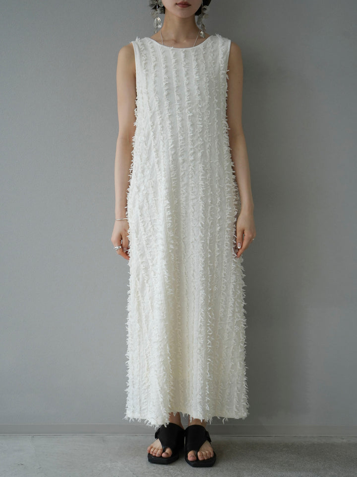 [Pre-order] Fringe jacquard stretch sleeveless dress/ivory