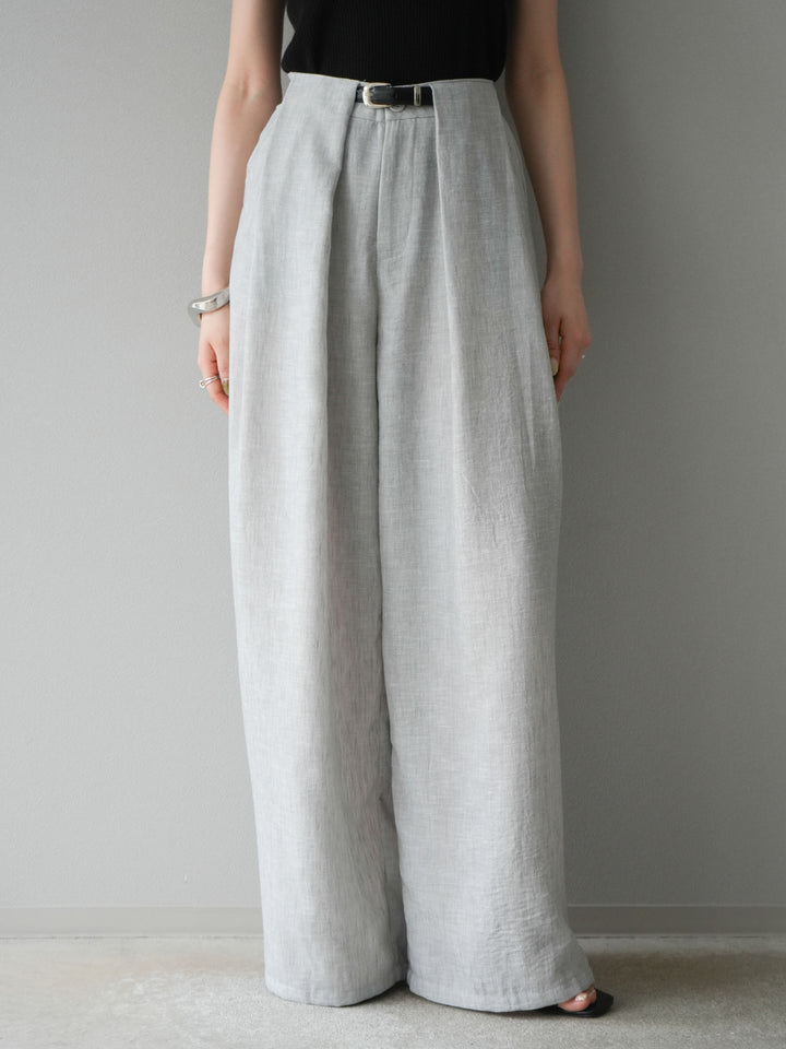 [予約]リネンライクベルト付タックループワイドパンツ/ライトグレー
