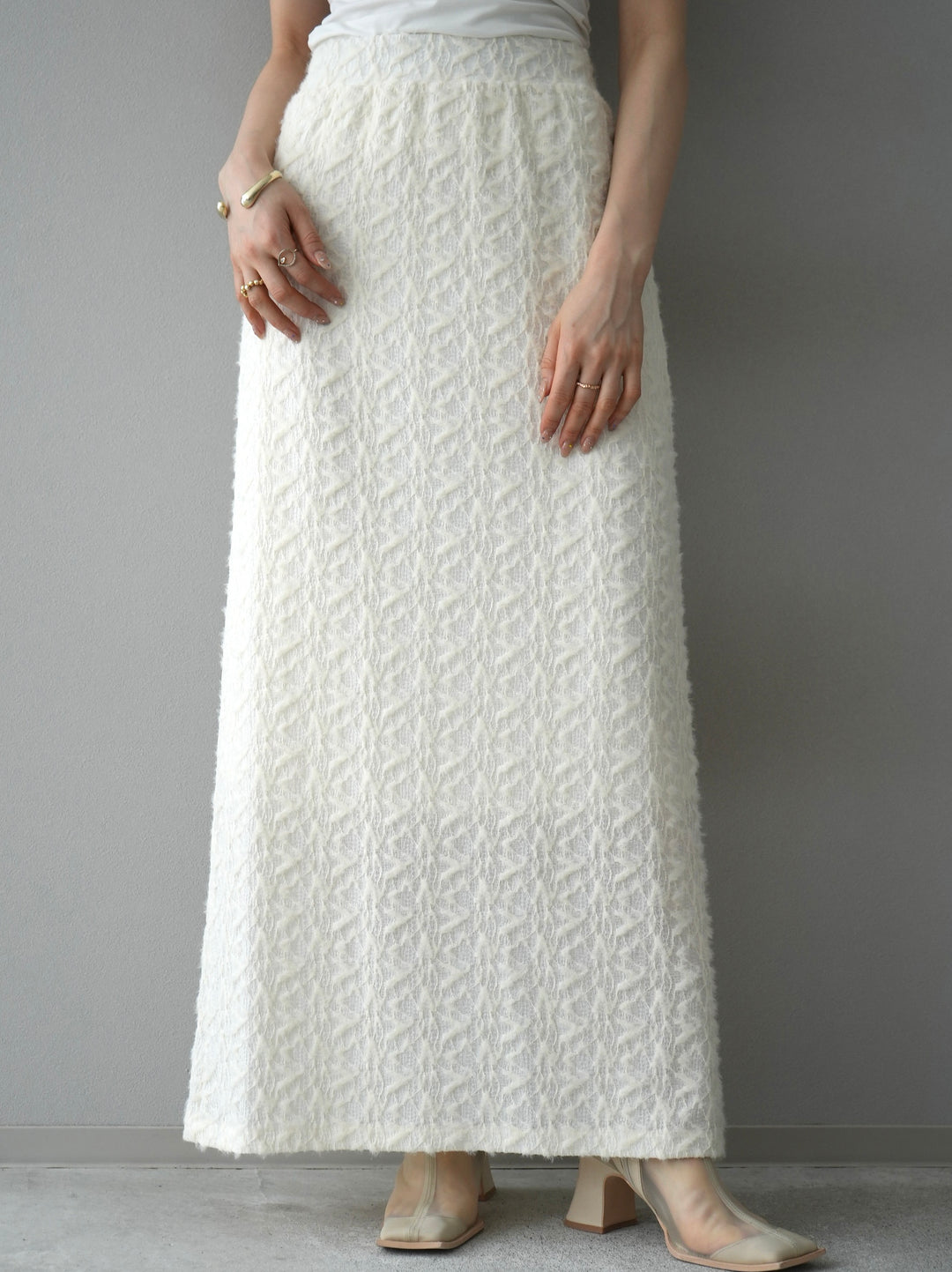 [Pre-order] Brushed jacquard I-line skirt/ivory