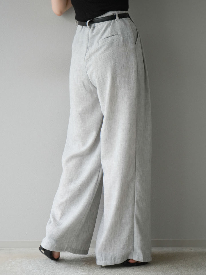 [予約]リネンライクベルト付タックループワイドパンツ/ライトグレー