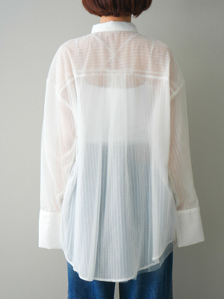 [予約]チュールレイヤードストライプシアーシャツ/offwhite